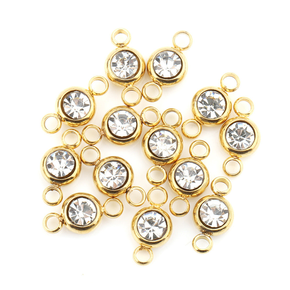 5Pcs/pack Birthstone rhinestone double loop charm