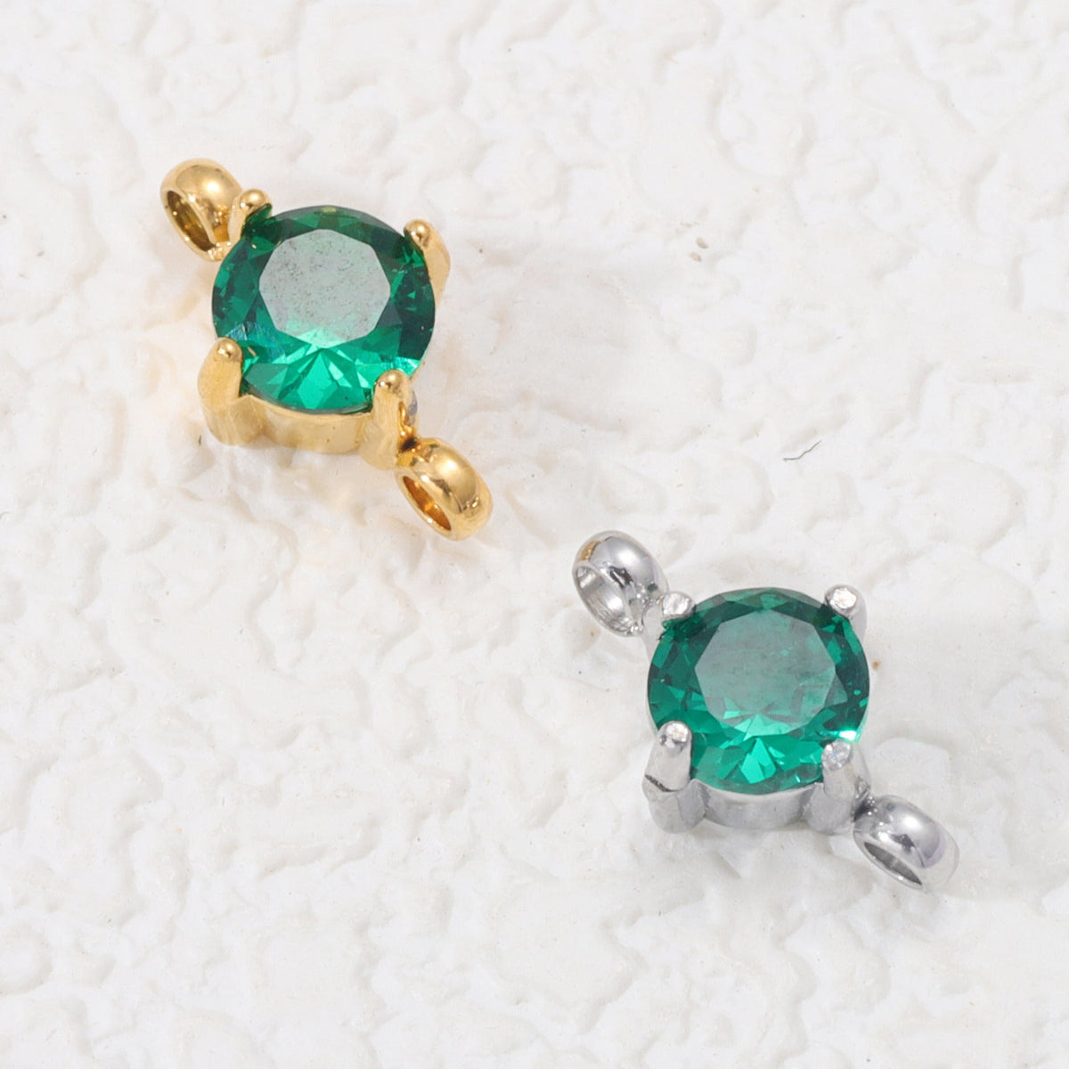 4mm Two Hole Stainless steel Zircon Charms