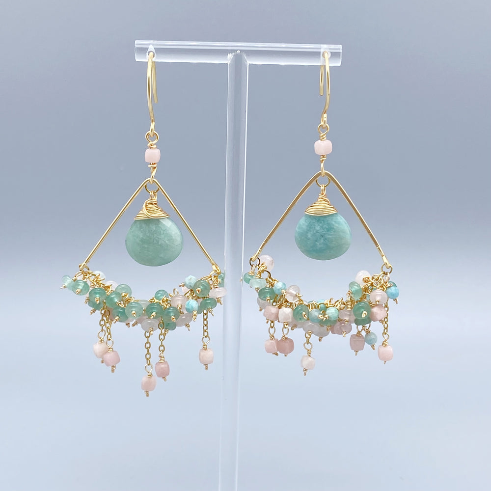 Boho Chic Crystal Drop Earrings, Handmade Wire Wrapped Beach Jewelry
