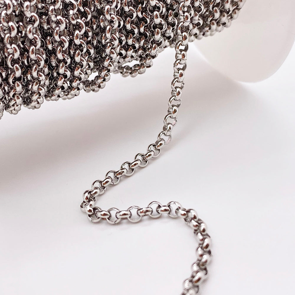 C1237 Circle pearl/Rolo chain-Vacuum Plating Waterproof Stainless steel chain