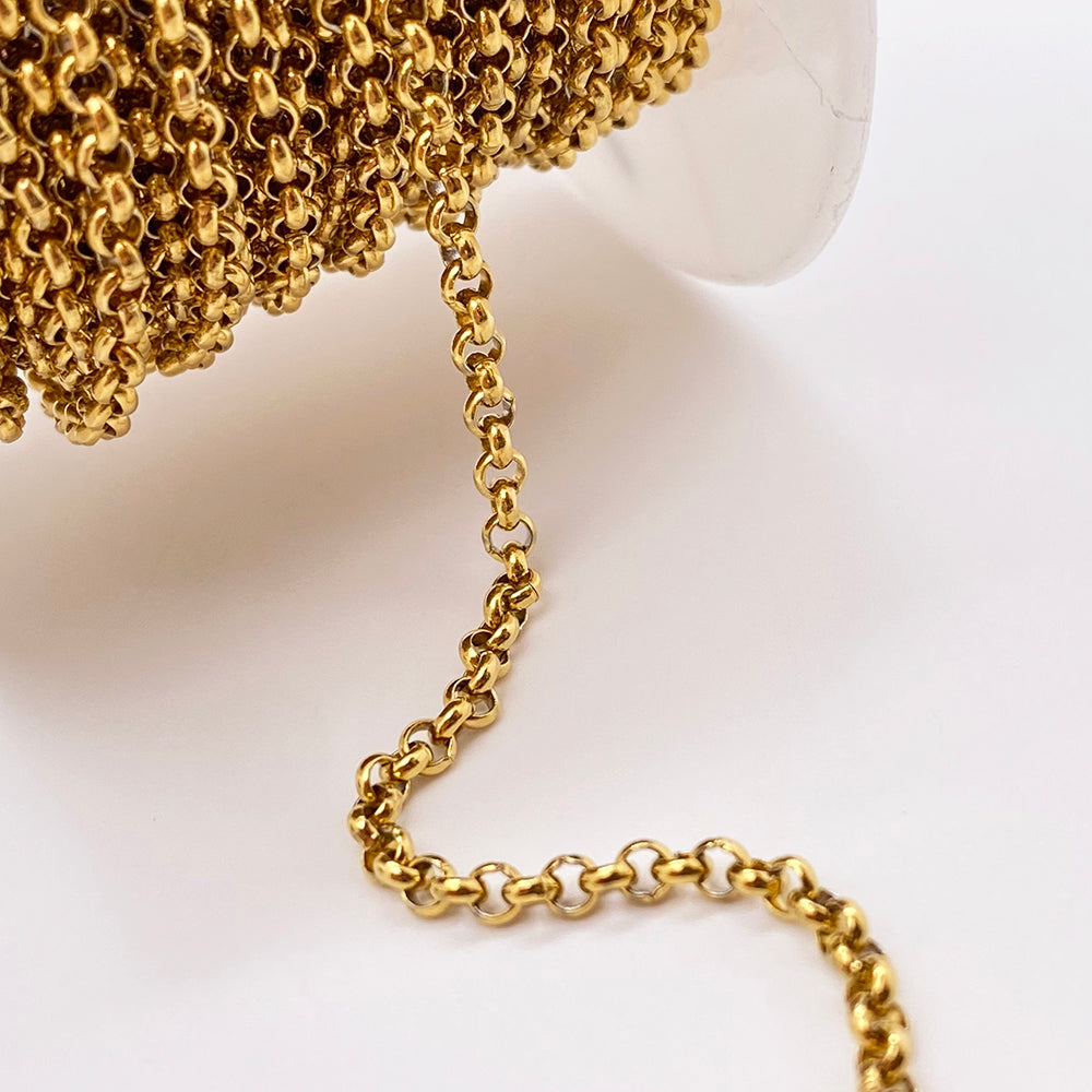 C1237 Circle pearl/Rolo chain-Vacuum Plating Waterproof Stainless steel chain