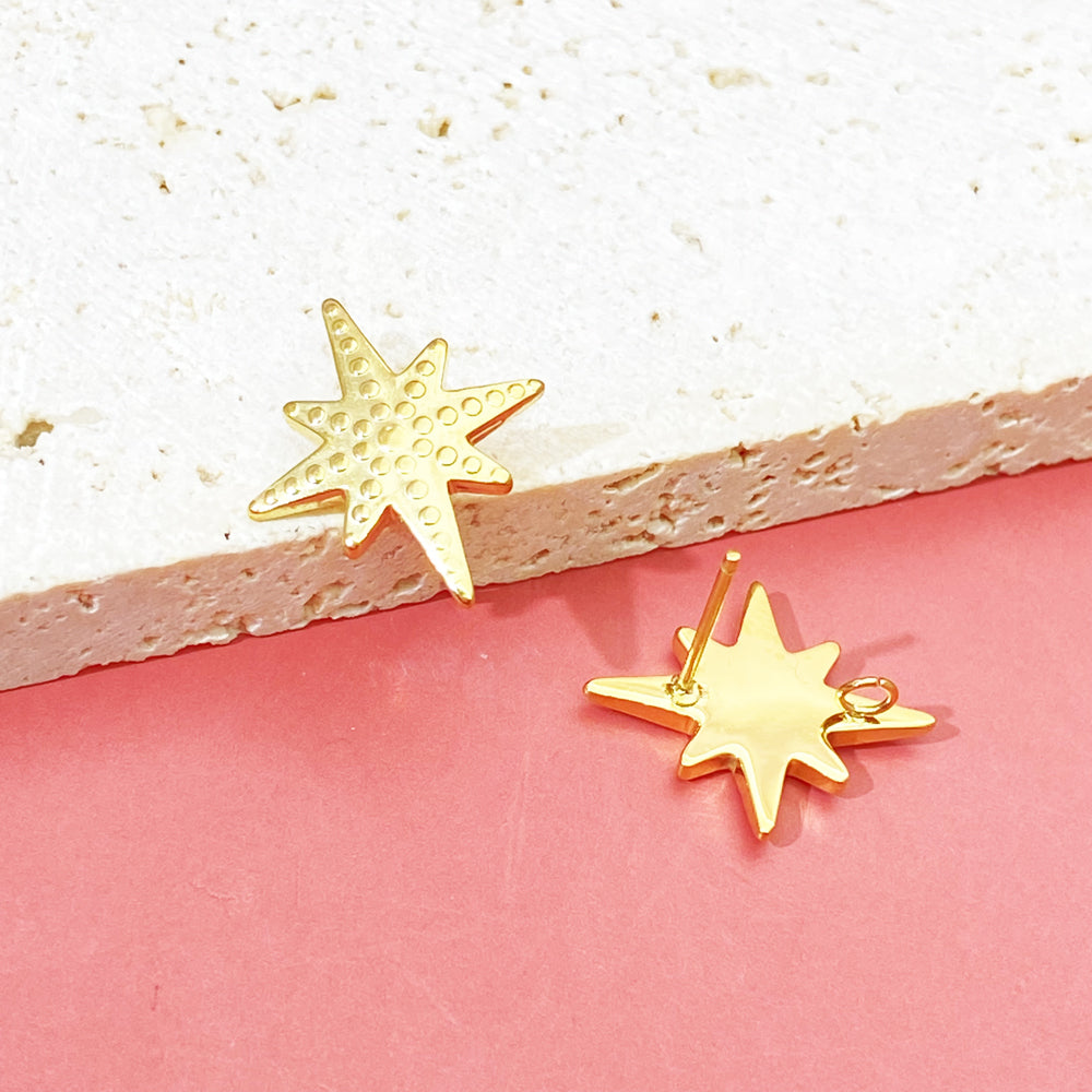 Star earring stud in stainless steel hypo-allergenic