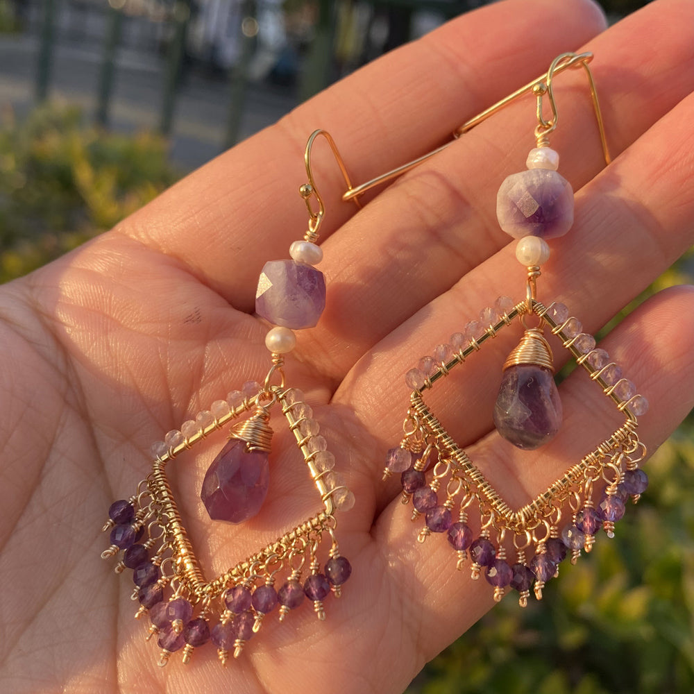 Handcrafted Boho Bliss:Amethyst Dreams Wire-wrapped Earrings