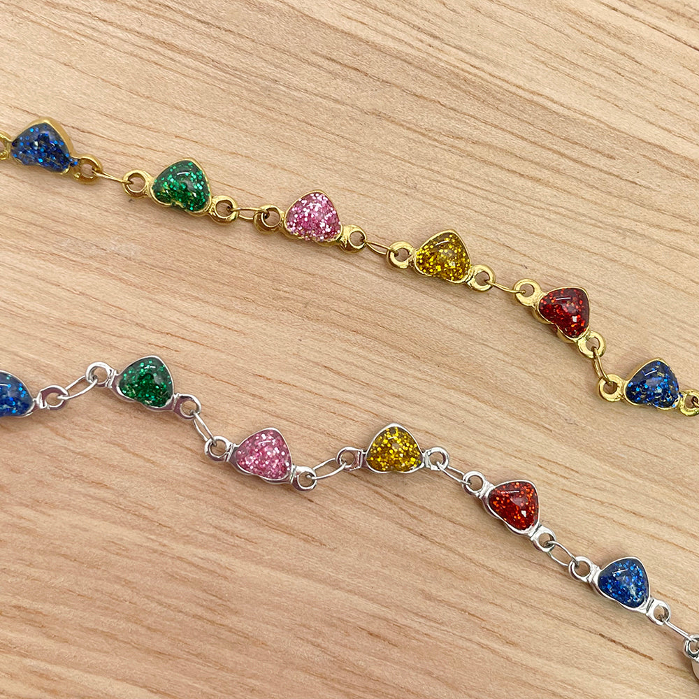 C779 Sparkle Colorful Hearts Chain