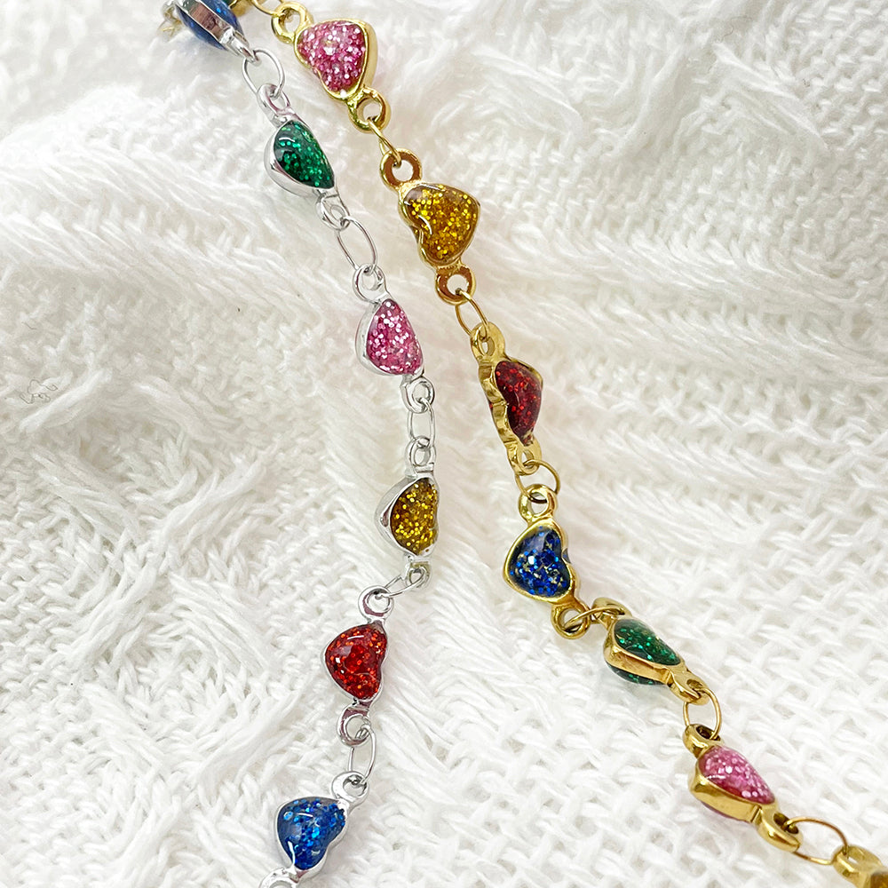 C779 Sparkle Colorful Hearts Chain