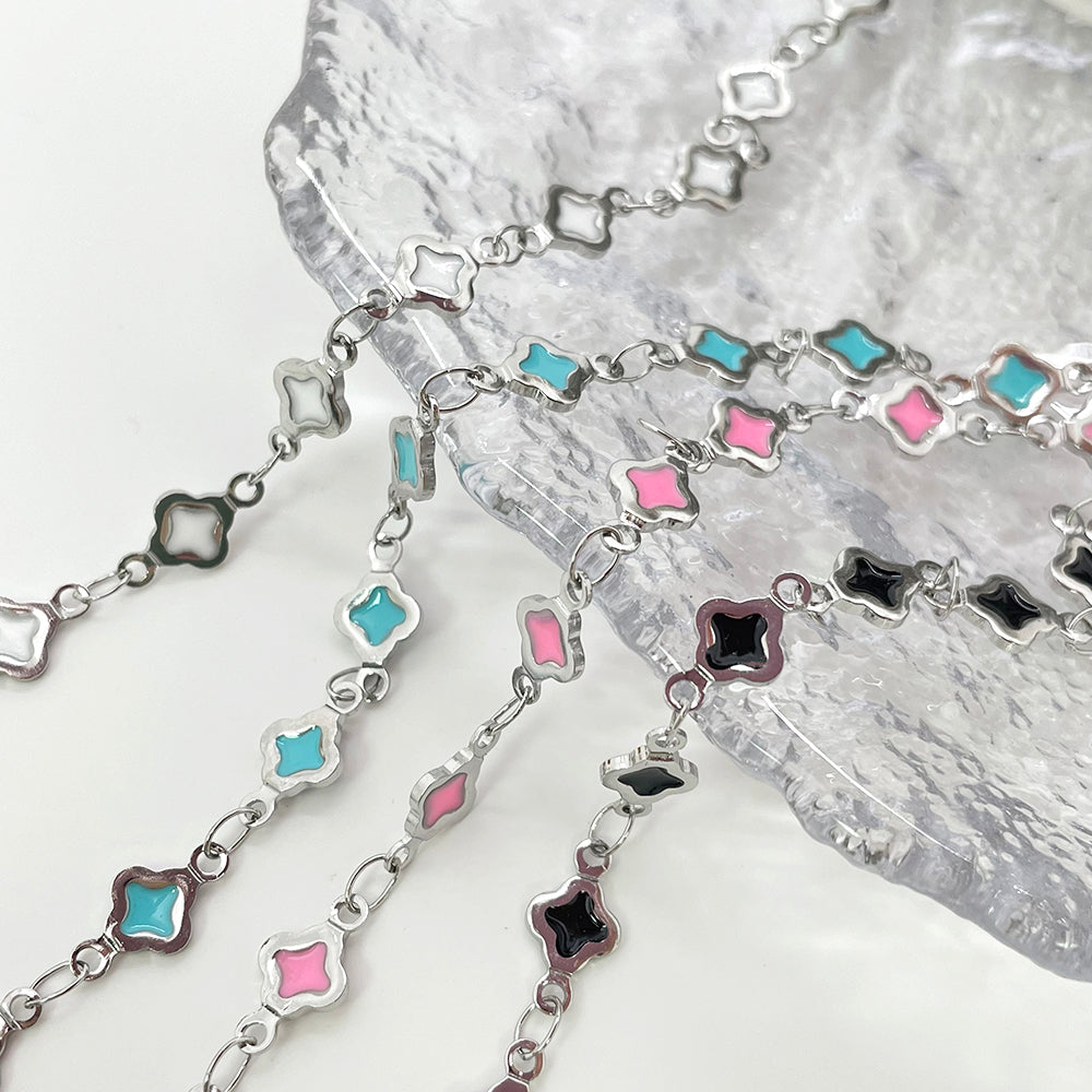 C1689 5.8mm*11mm Enamel Four Leaf Clover Chain