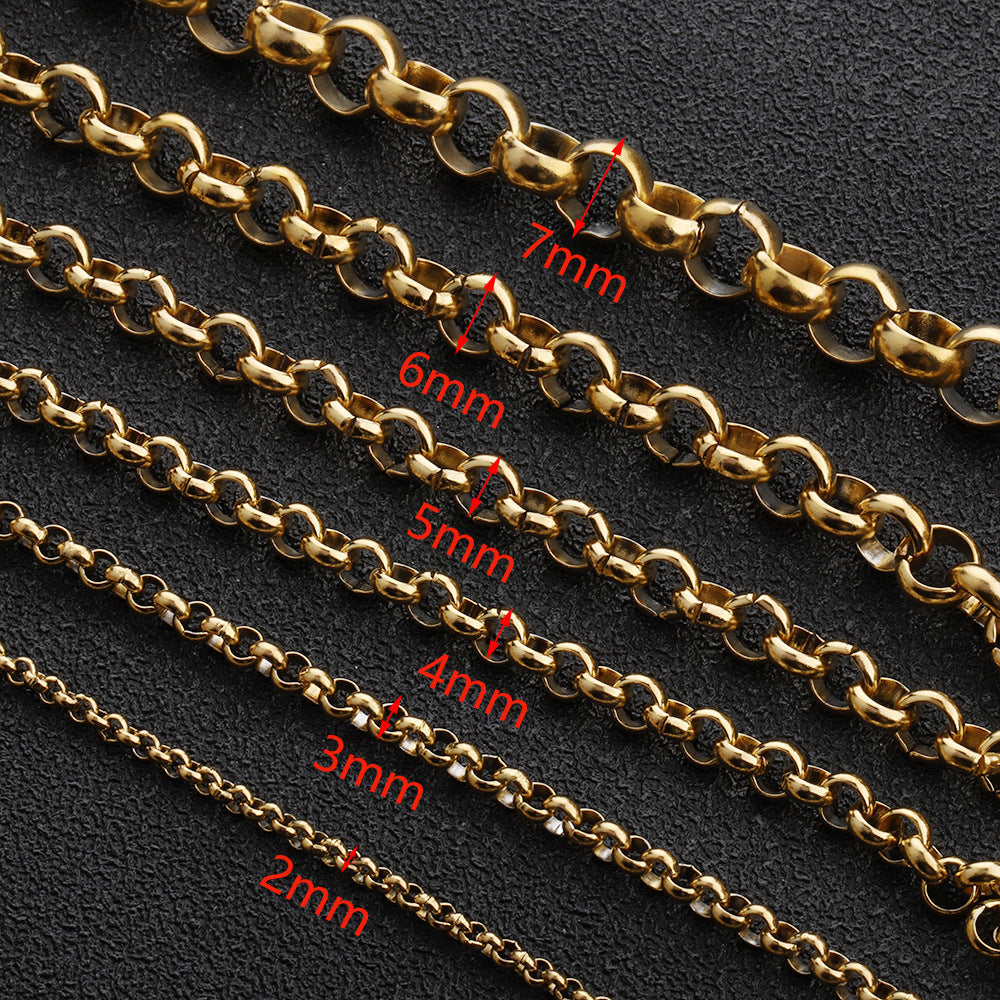 C1237 Circle pearl/Rolo chain-Vacuum Plating Waterproof Stainless steel chain