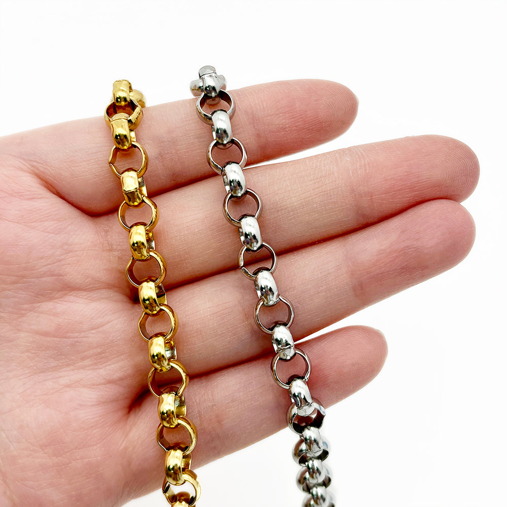 C1237 Circle pearl/Rolo chain-Vacuum Plating Waterproof Stainless steel chain