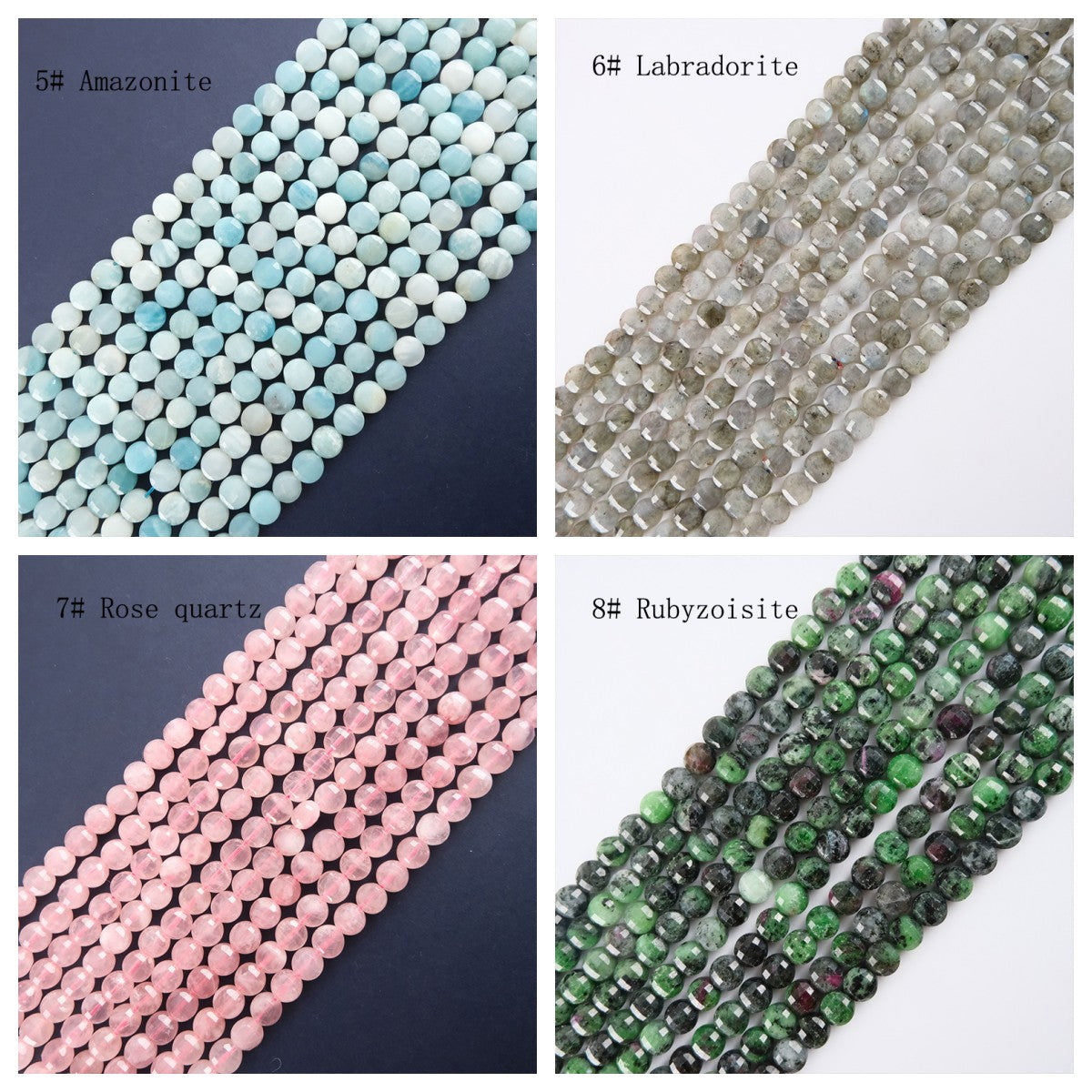 8mm FLAT faceted stone beads