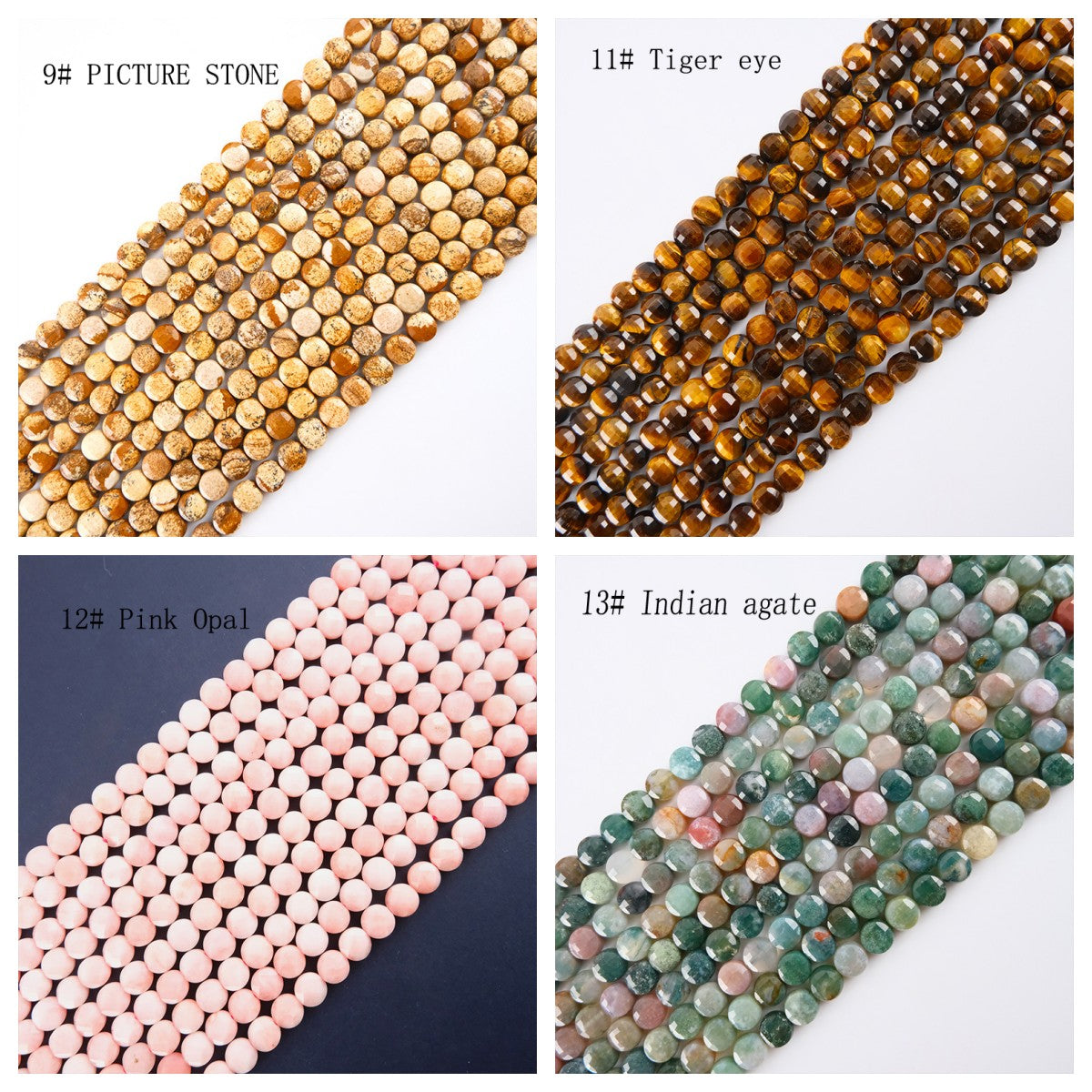 8mm FLAT faceted stone beads