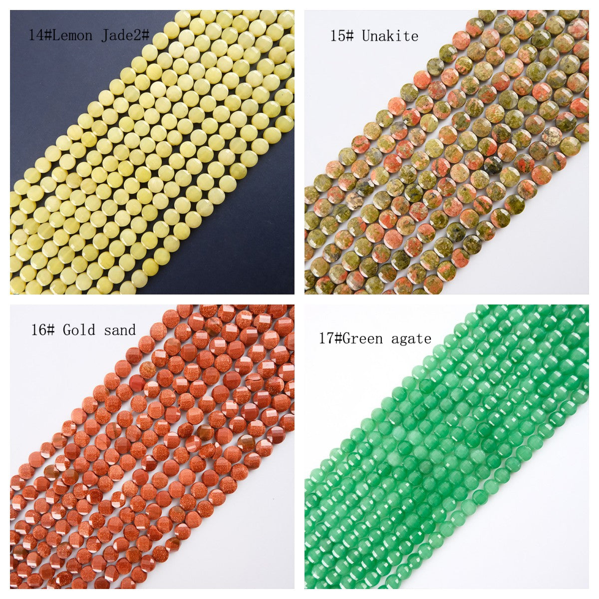 8mm FLAT faceted stone beads