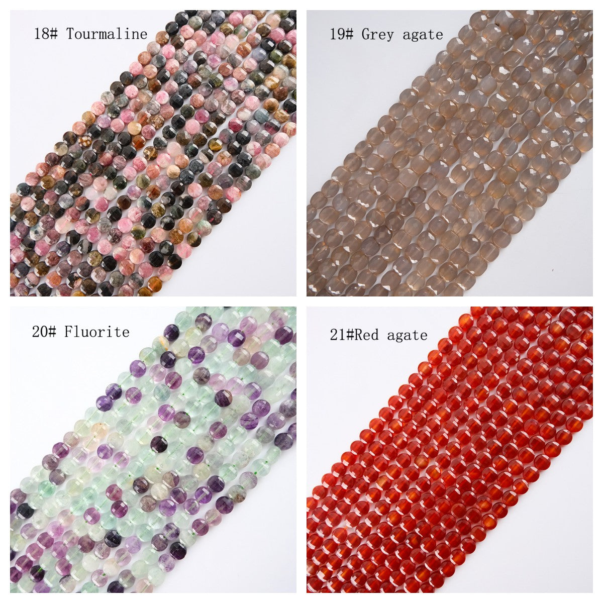 8mm FLAT faceted stone beads