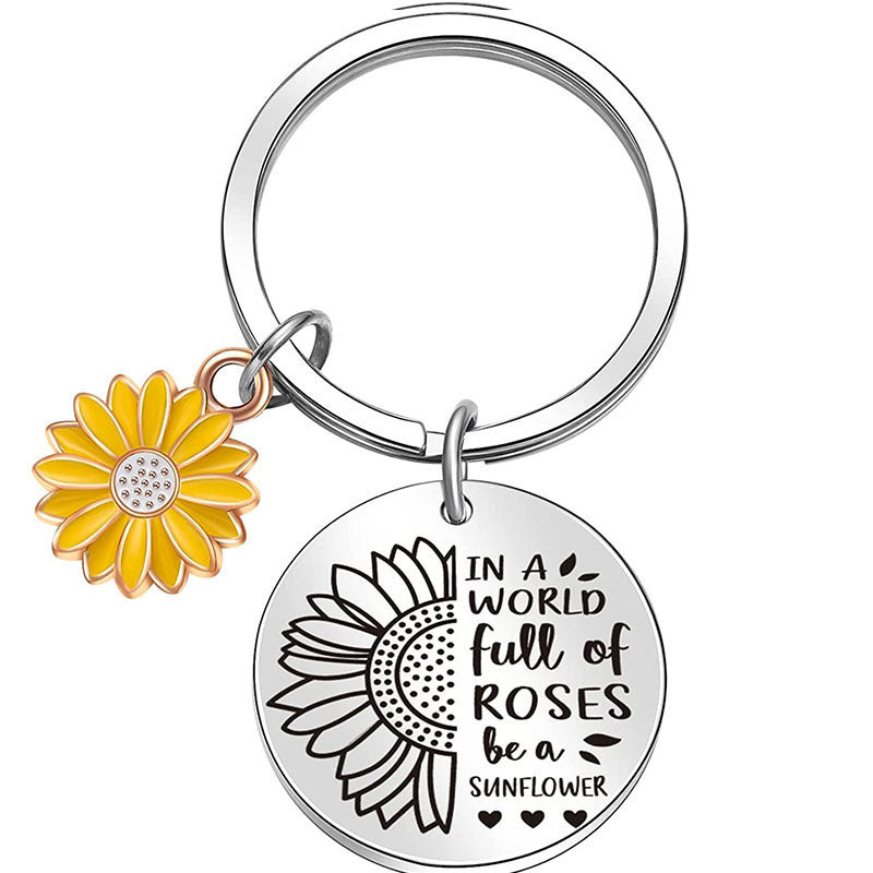 Sunflower Words Keychain Good Gift Stainless Steel Keychain