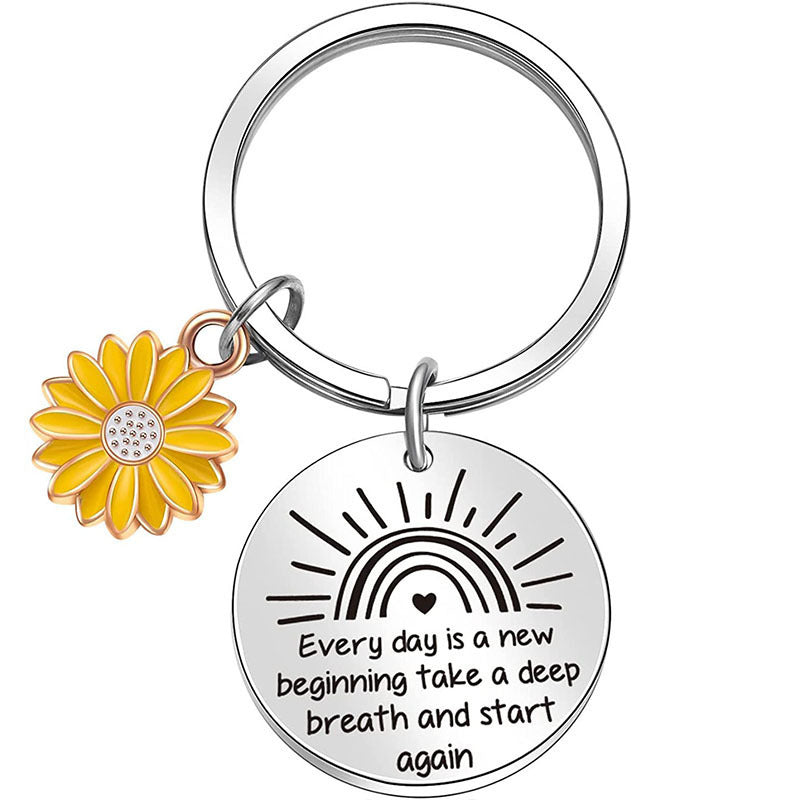 Sunflower Words Keychain Good Gift Stainless Steel Keychain
