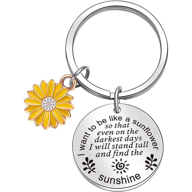 Sunflower Words Keychain Good Gift Stainless Steel Keychain