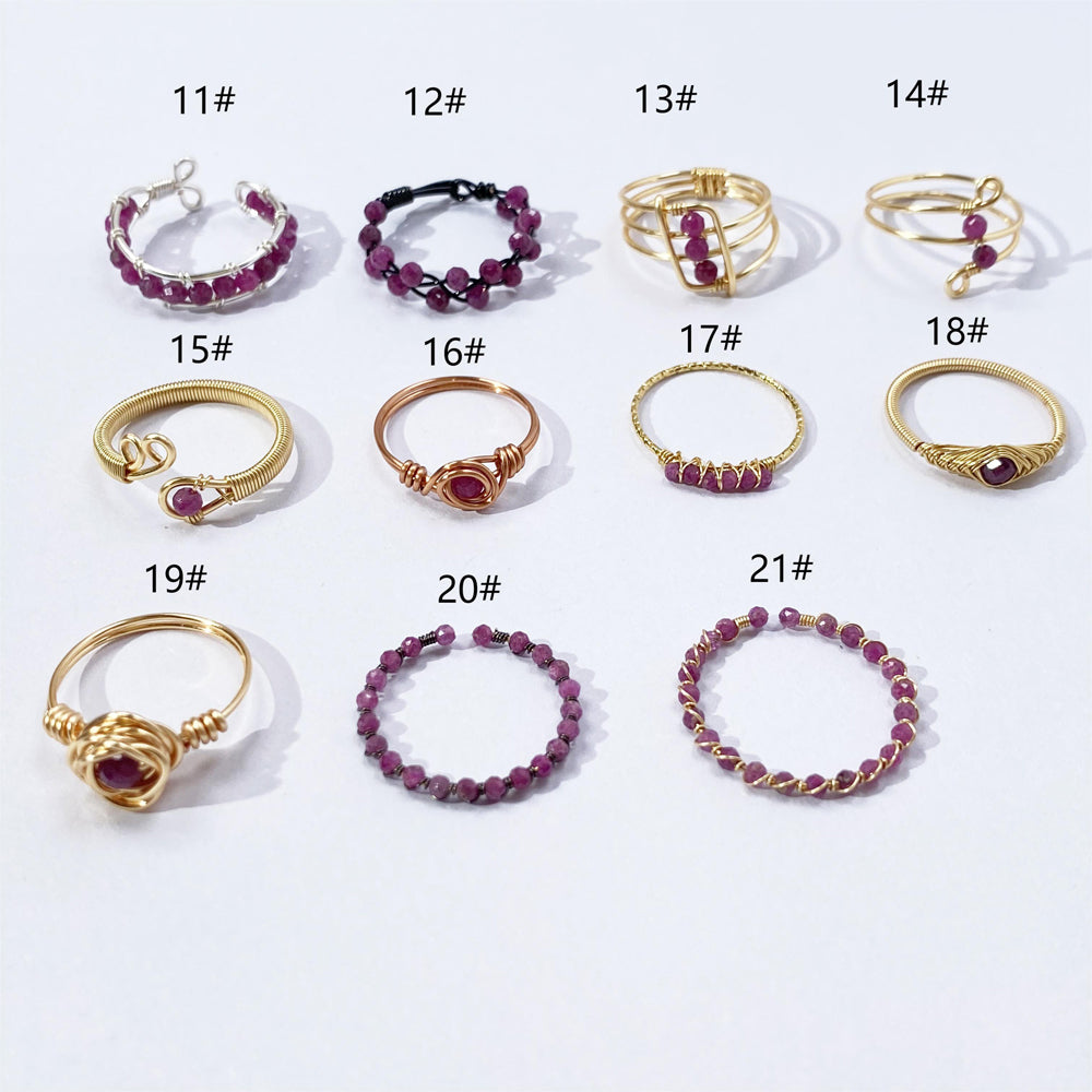 Ruby Rings，Mixed style wire wrapped ruby rings,boho style rings,unique design gift