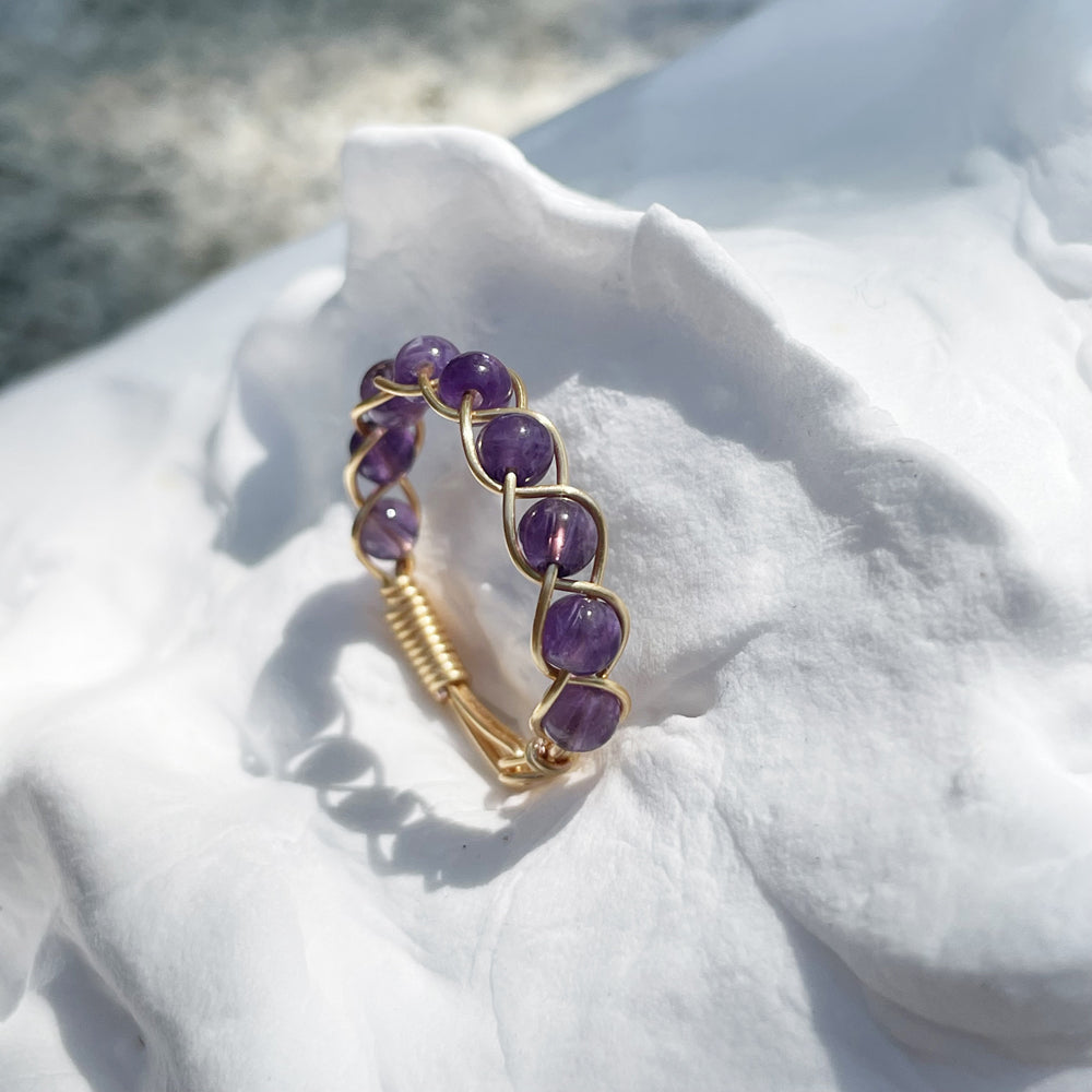 Purple Rings,Amethyst Crystal rings made by hand,Non-Tarnish wire wrap rings for girls