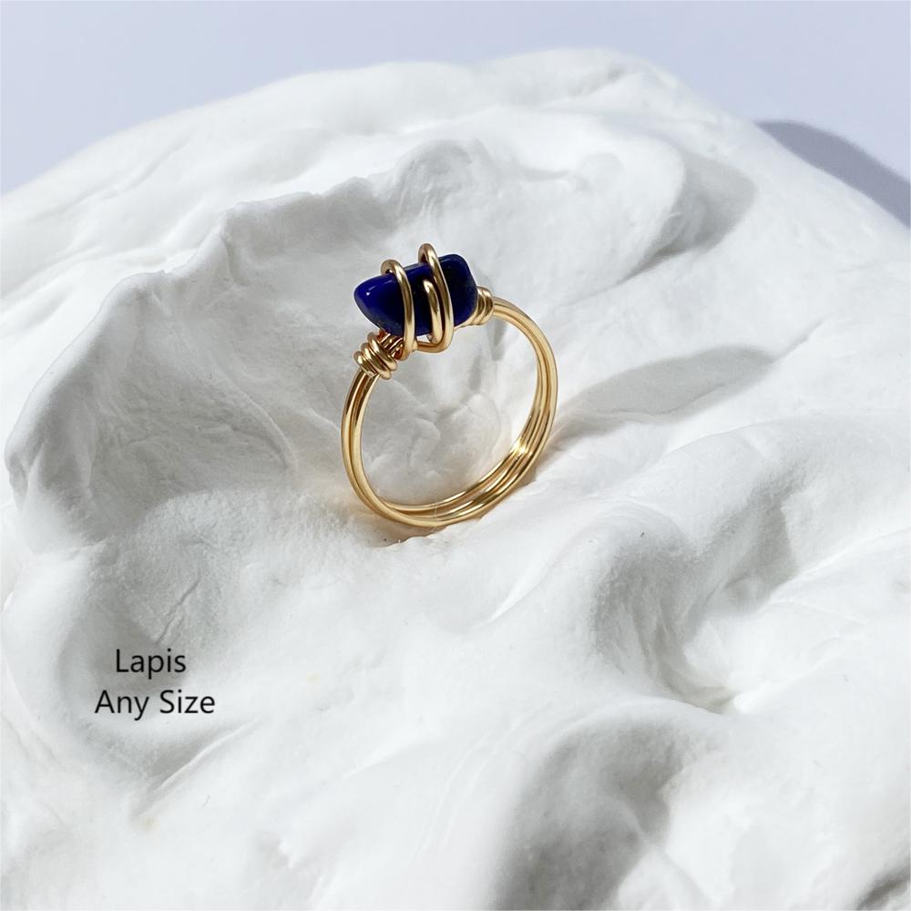 Blue Rings with Lapis gemstone,Wire wrapped rings ,handmade ring,unique gife for women