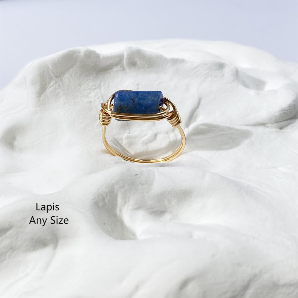 Blue Rings with Lapis gemstone,Wire wrapped rings ,handmade ring,unique gife for women